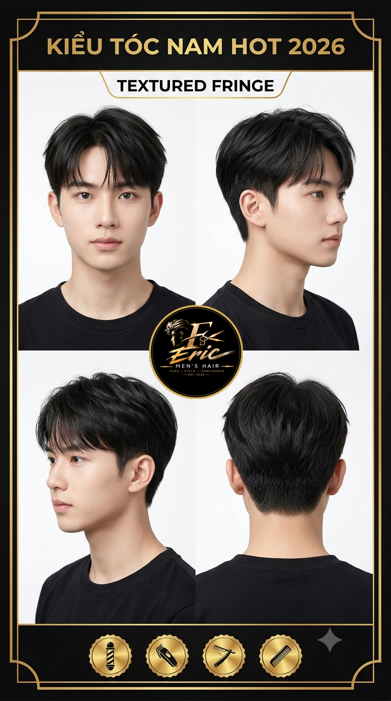 Kiểu tóc nam Mái Thái (Textured Fringe) 2026 nhìn 4 góc tại ERIC Tóc Nam Vũng Tàu